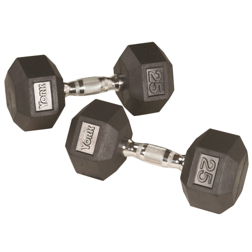 Juego de Mancuernas York, Estilo Hexagonal, 55 lb - 100 lb, Negro con Asas Cromadas Ergo
